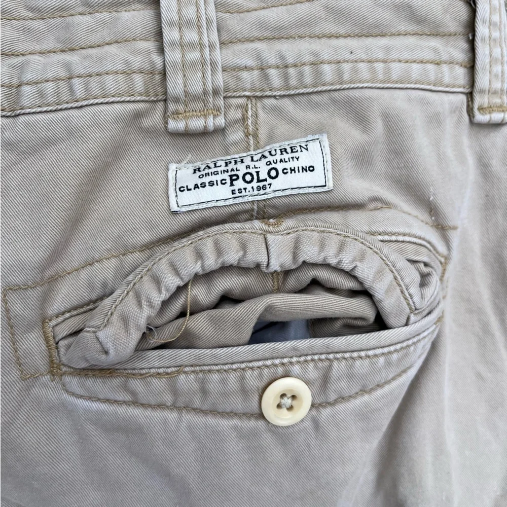 Men's‎ Vintage Polo Ralph Lauren Shorts Beige Cargo 38 Preppy Casual Beach TIKI
